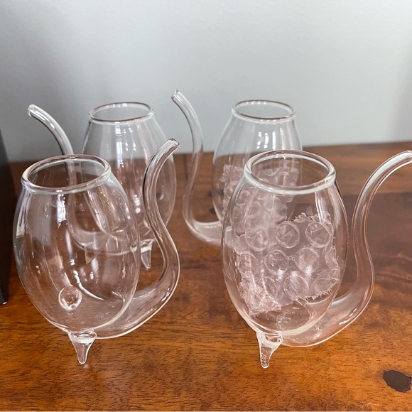 Fun wine glasses w straws! Porto Sippers set of 4 hand blown glass Oenophilia - Picture 1 of 5